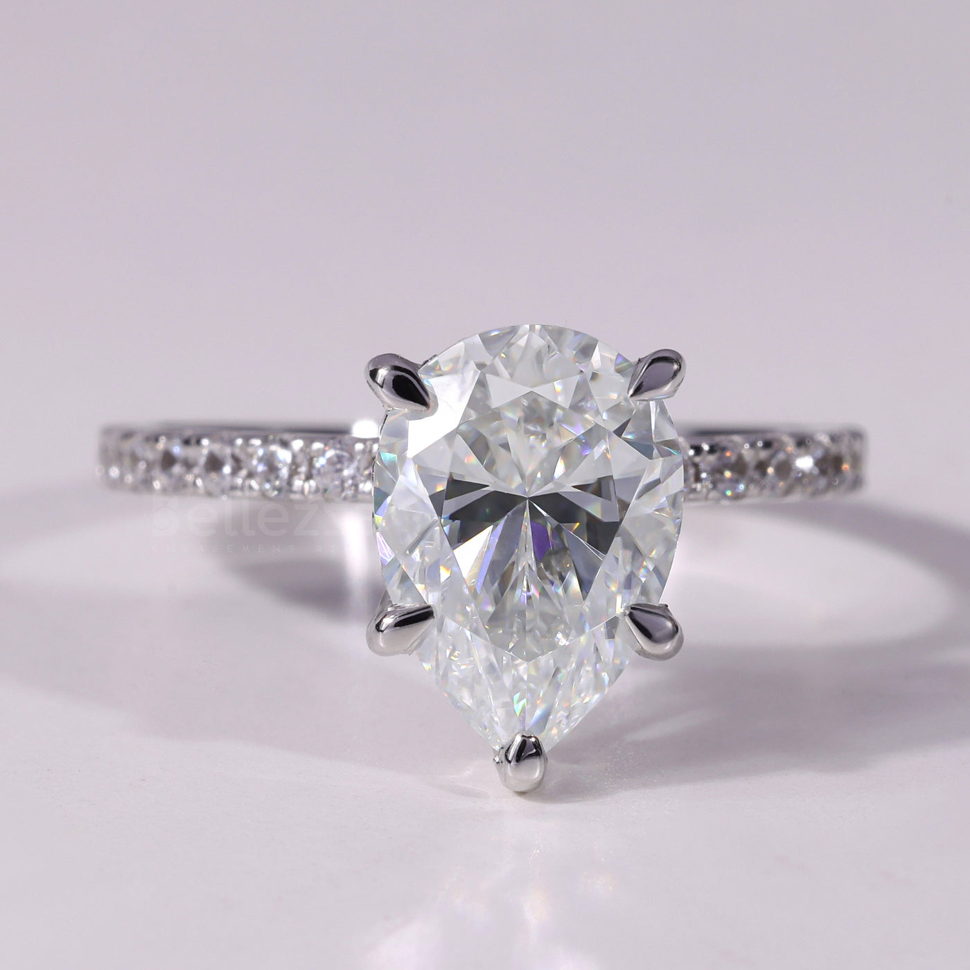 1.0CT-3.0CT Pear Cut Diamond Pave Setting Engagement Ring