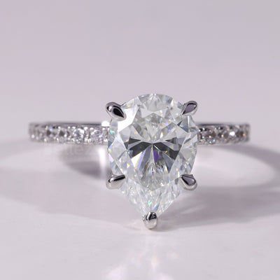 1.0CT-3.0CT Pear Cut Diamond Pave Setting Engagement Ring