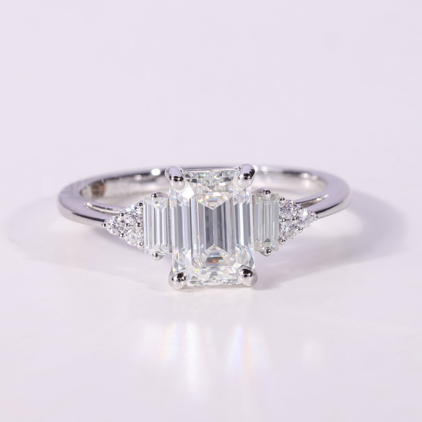 1.0CT-2.0CT Emerald Cut Cluster Diamond Engagement Ring