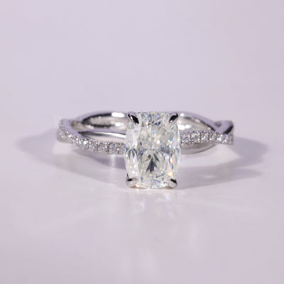 1.50CT-2.50CT Elongated Cushion Cut Twisted Pave Set Engagement Ring