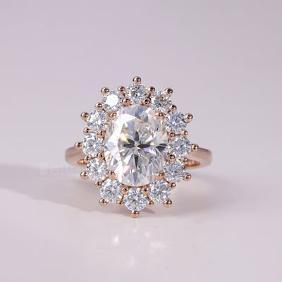 1.50CT-2.50CT Oval Cut Floral Halo Dimaond Engagement Ring