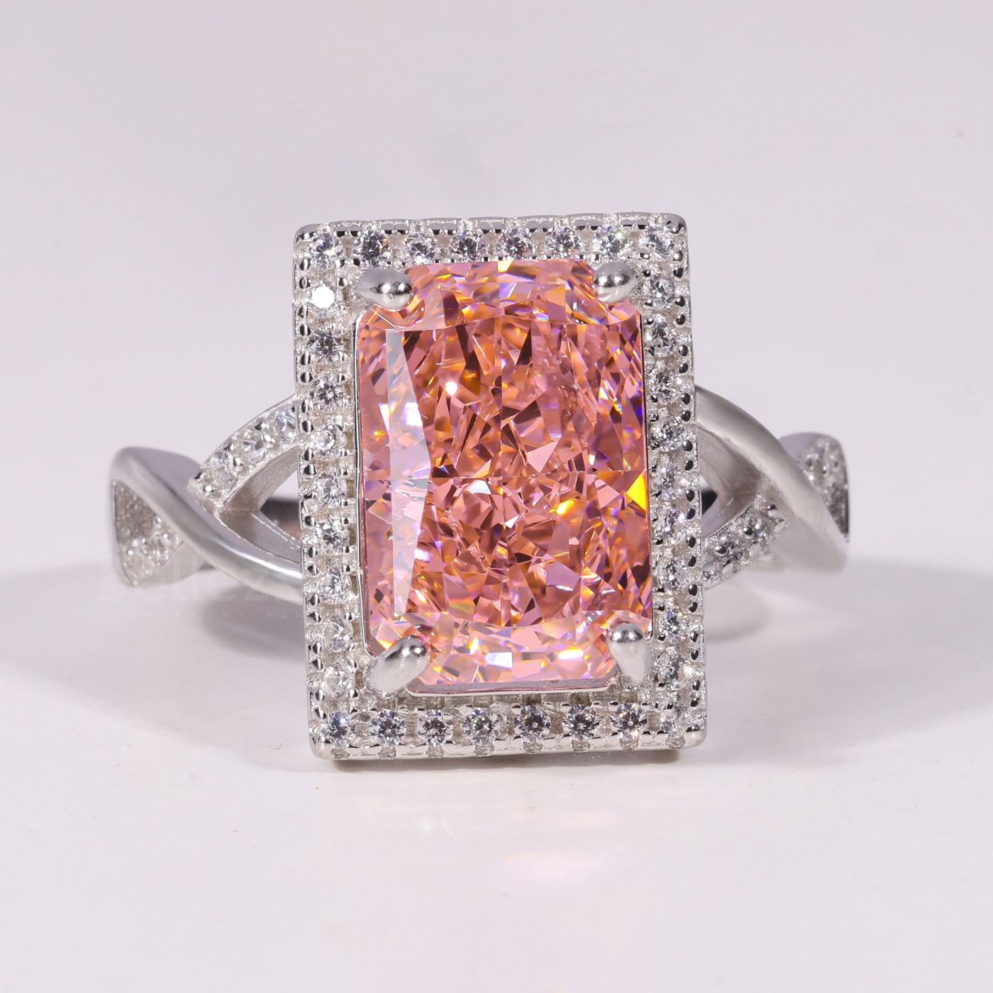 2.00CT-3.0CT Radiant Cut Orangy Pink Diamond Engagement Ring