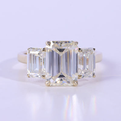 2.0CT-3.0CT Emerald Cut Three Stone Moissanite Engagement Ring