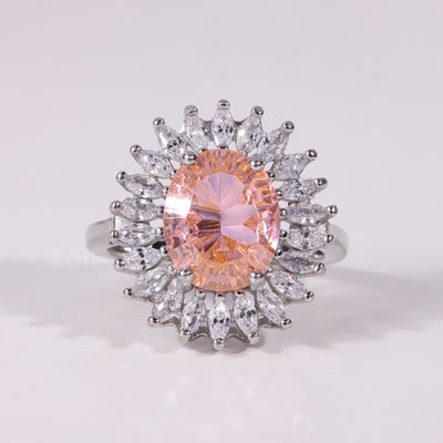 1.50CT-2.50CT Oval Cut Orangy Pink Cluster Diamond Engagement Ring