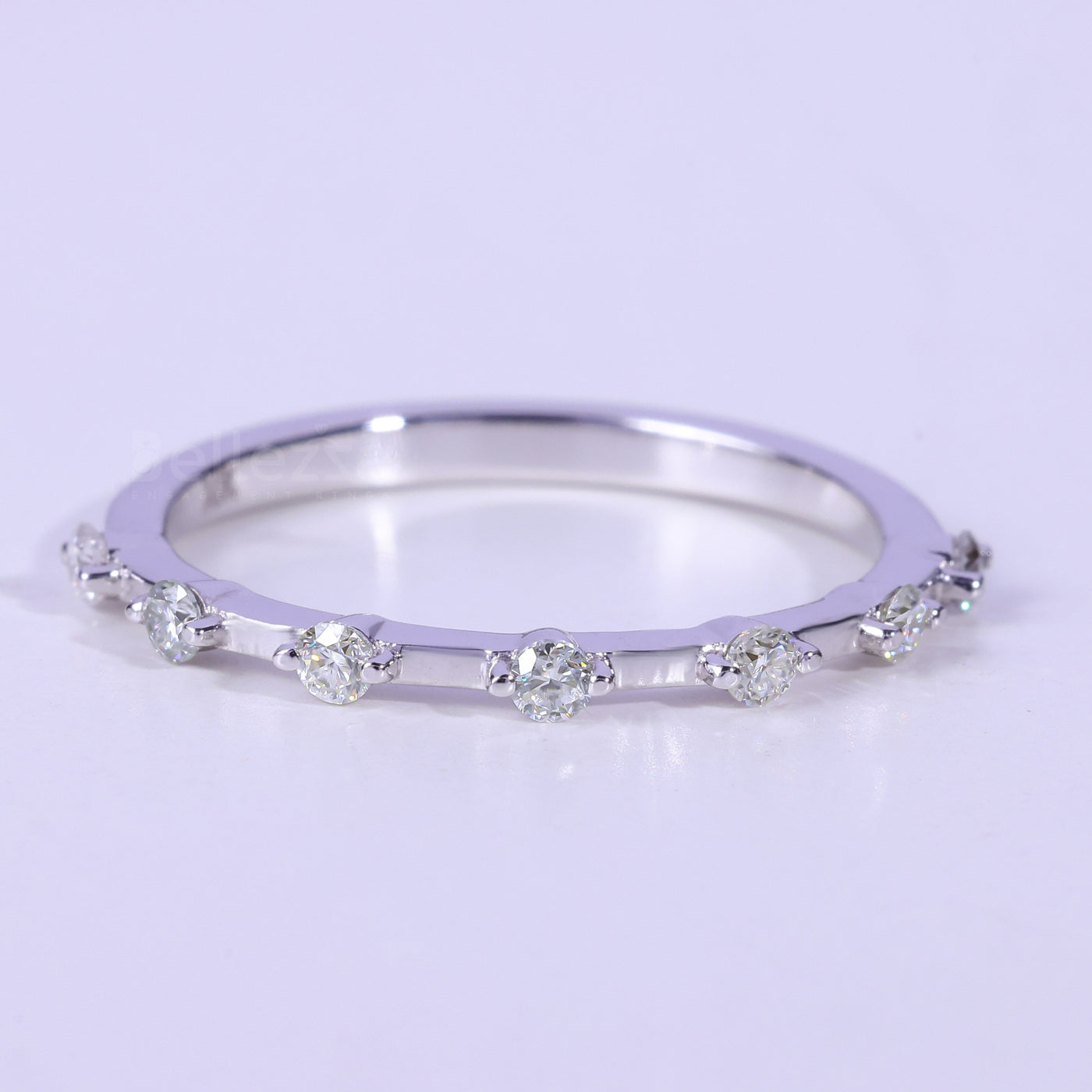 Round Cut Diamond Petite Pave Setting Moissanite Wedding Band