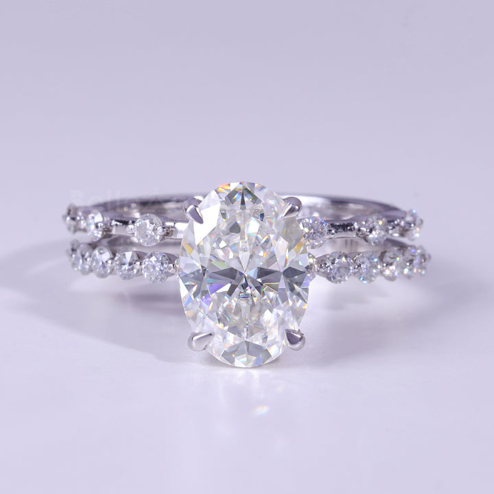 1.50CT Oval Cut Pave Setting Moissanite Bridal Ring Set