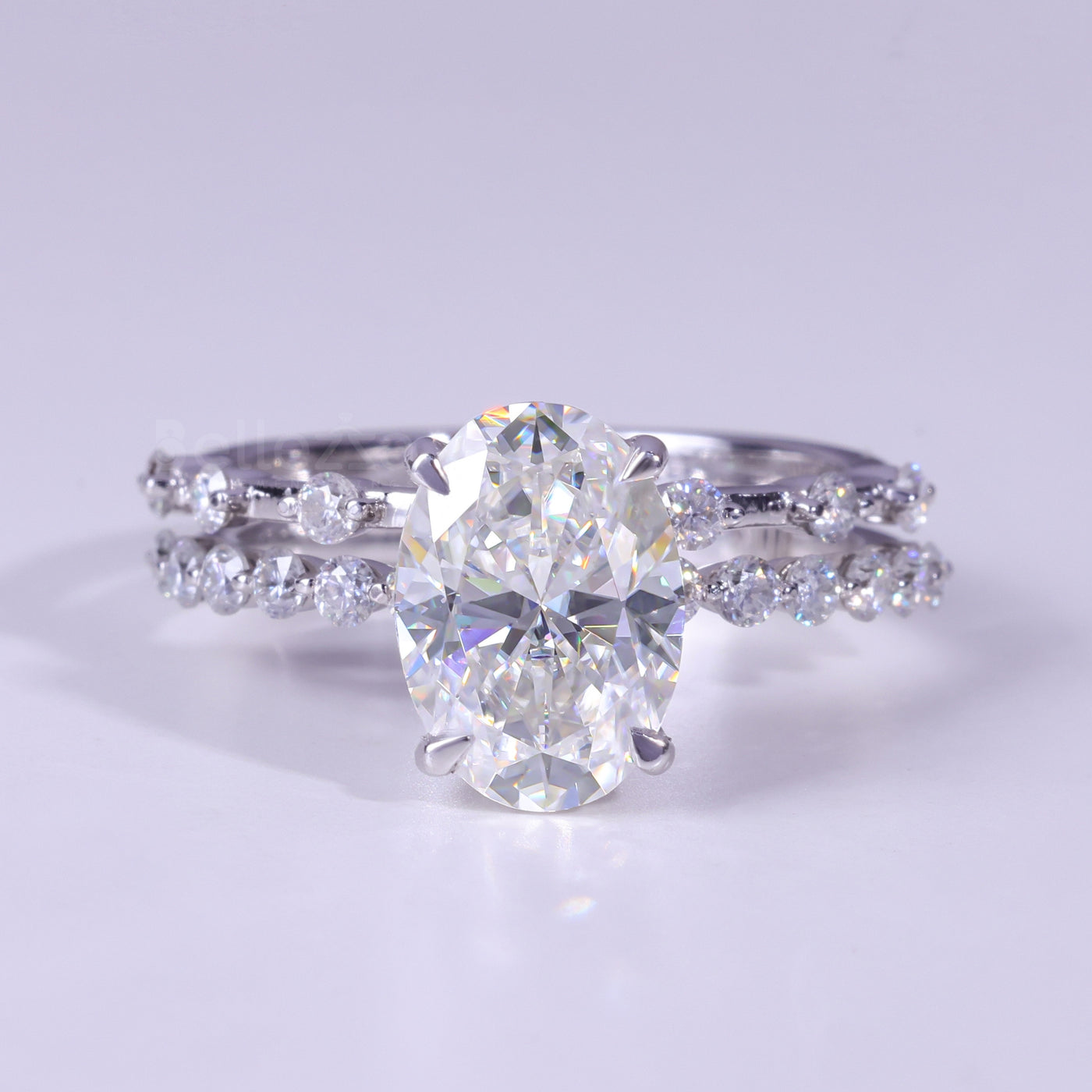 1.50CT Oval Cut Pave Setting Moissanite Bridal Ring Set