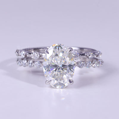 1.50CT Oval Cut Pave Setting Moissanite Bridal Ring Set
