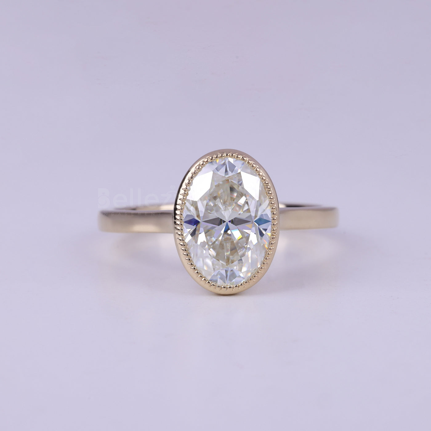 2.0CT Oval Cut Bezel Setting Moissanite Engagement Ring
