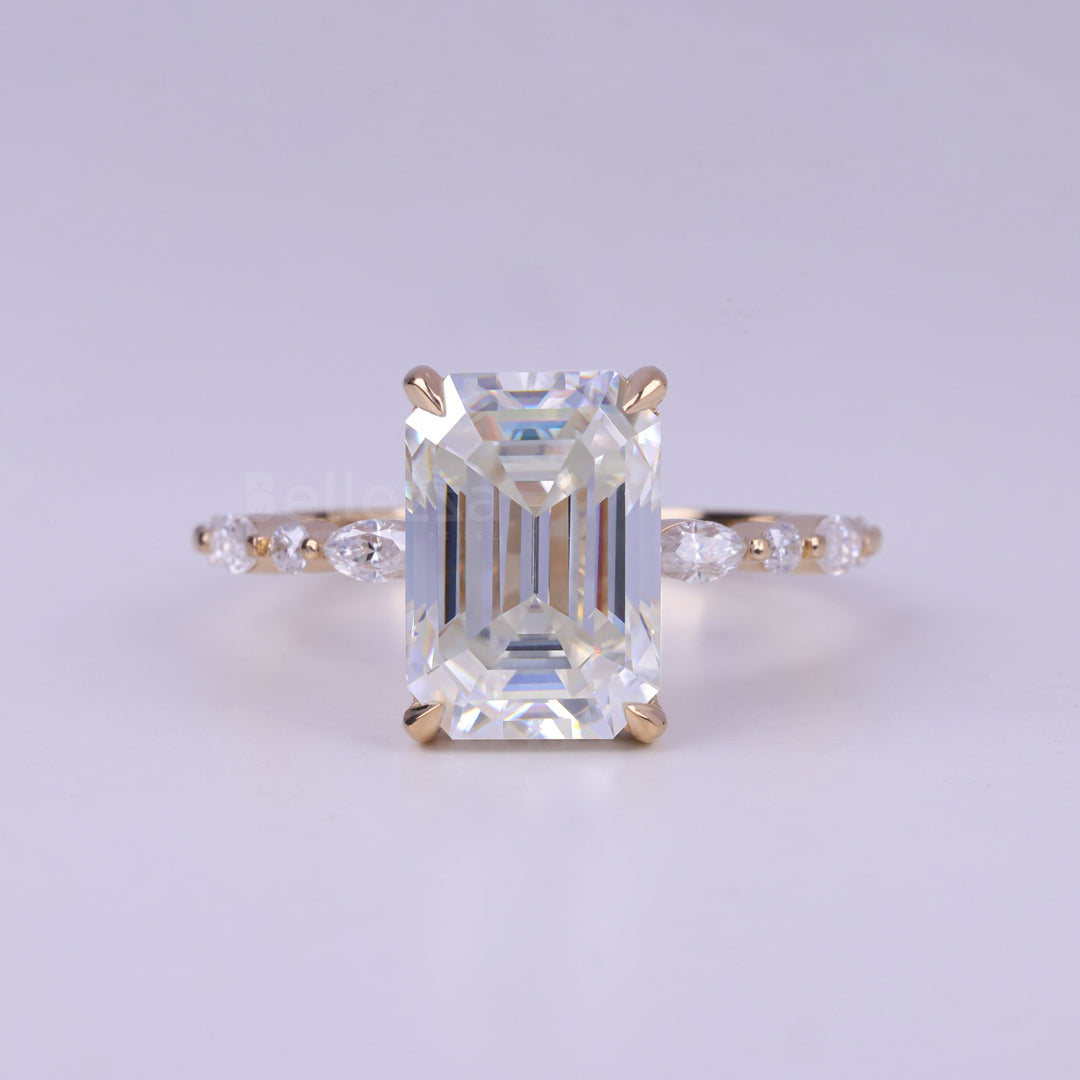 2.0CT Emerald Cut Pave Setting Unique Engagement Ring