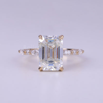 2.0CT Emerald Cut Pave Setting Unique Engagement Ring
