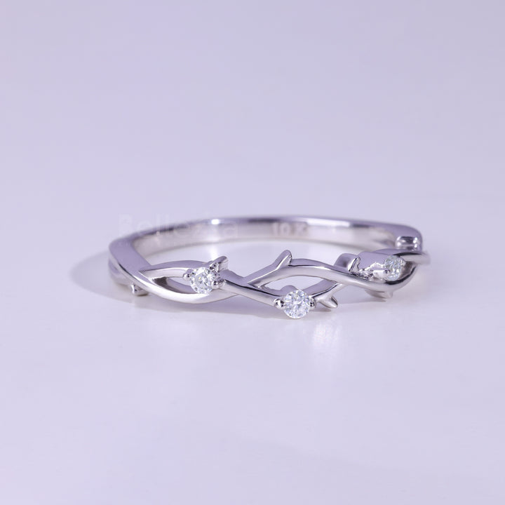 Round Brilliahnt Cut Nature Inspired Moissanite Wedding Band