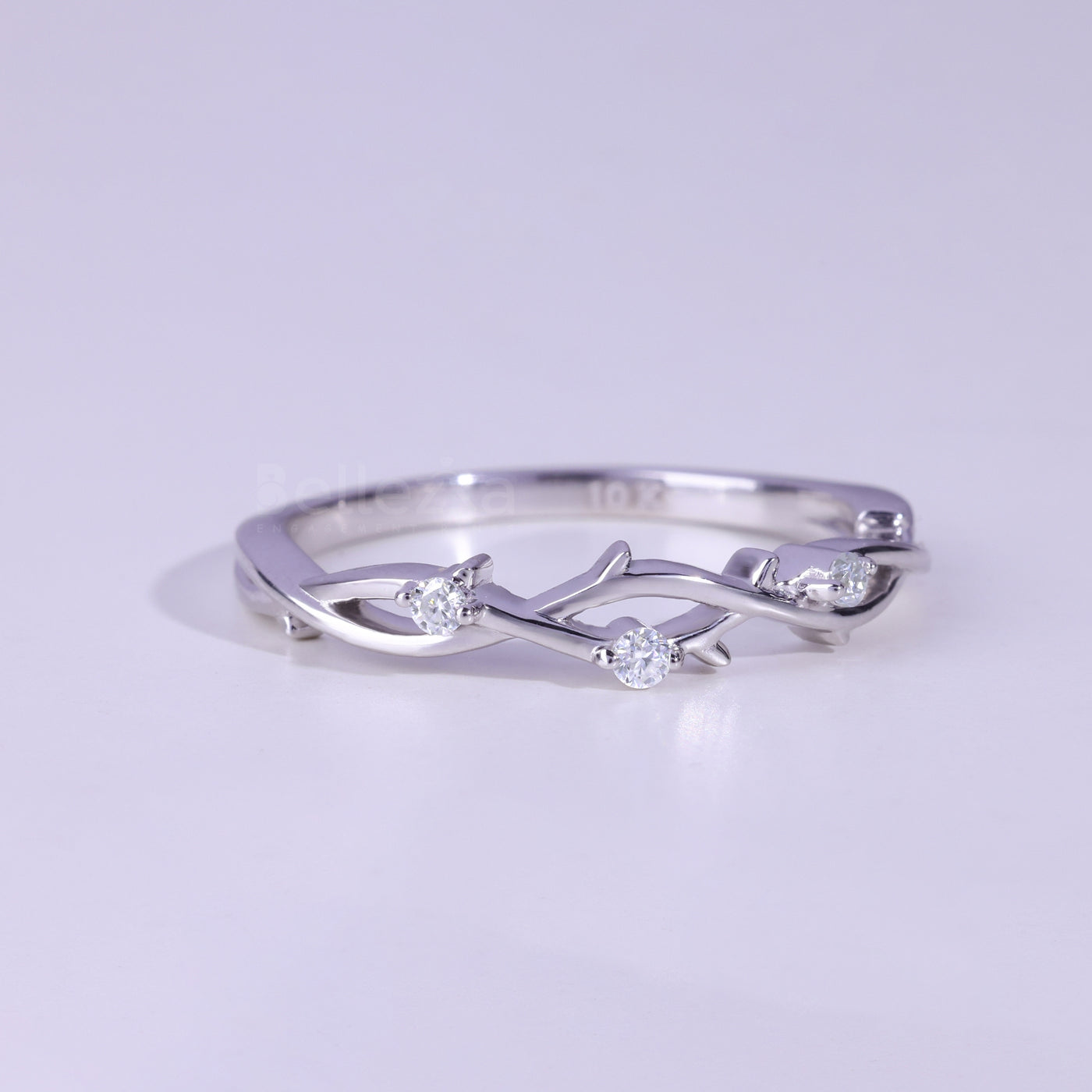 Round Brilliahnt Cut Nature Inspired Moissanite Wedding Band