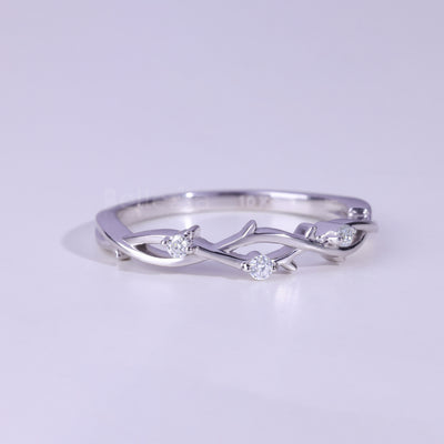 Round Brilliahnt Cut Nature Inspired Moissanite Wedding Band