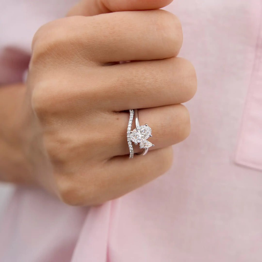 1.10TCW Oval & Pear Cut Unique Toi Et Moi Engagement Ring