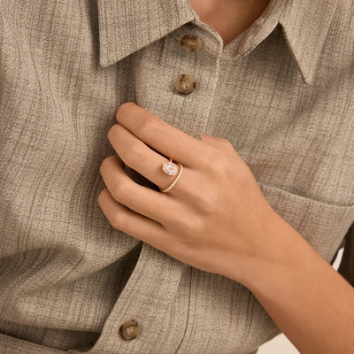 1.25CT Oval Cut Unique Pave Moissanite Engagement Ring