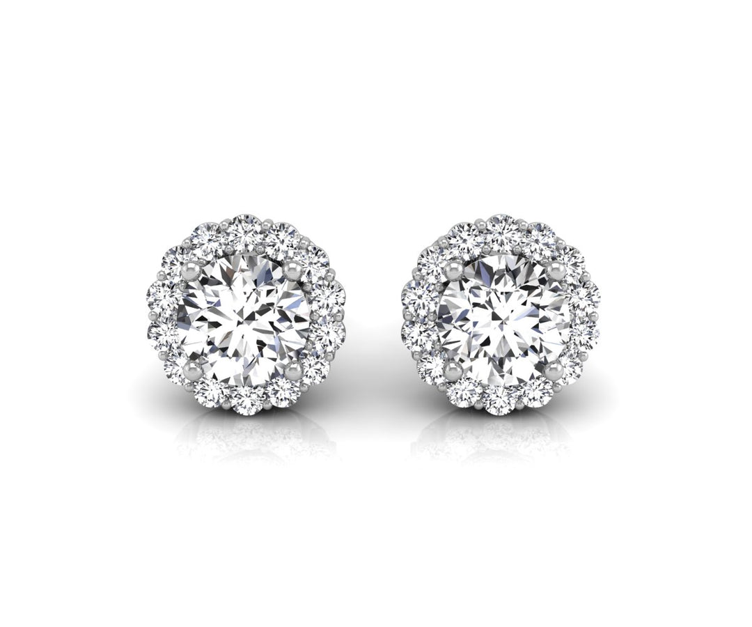1.0CT Round Cut Halo Moissanite Diamond Earrings For Women