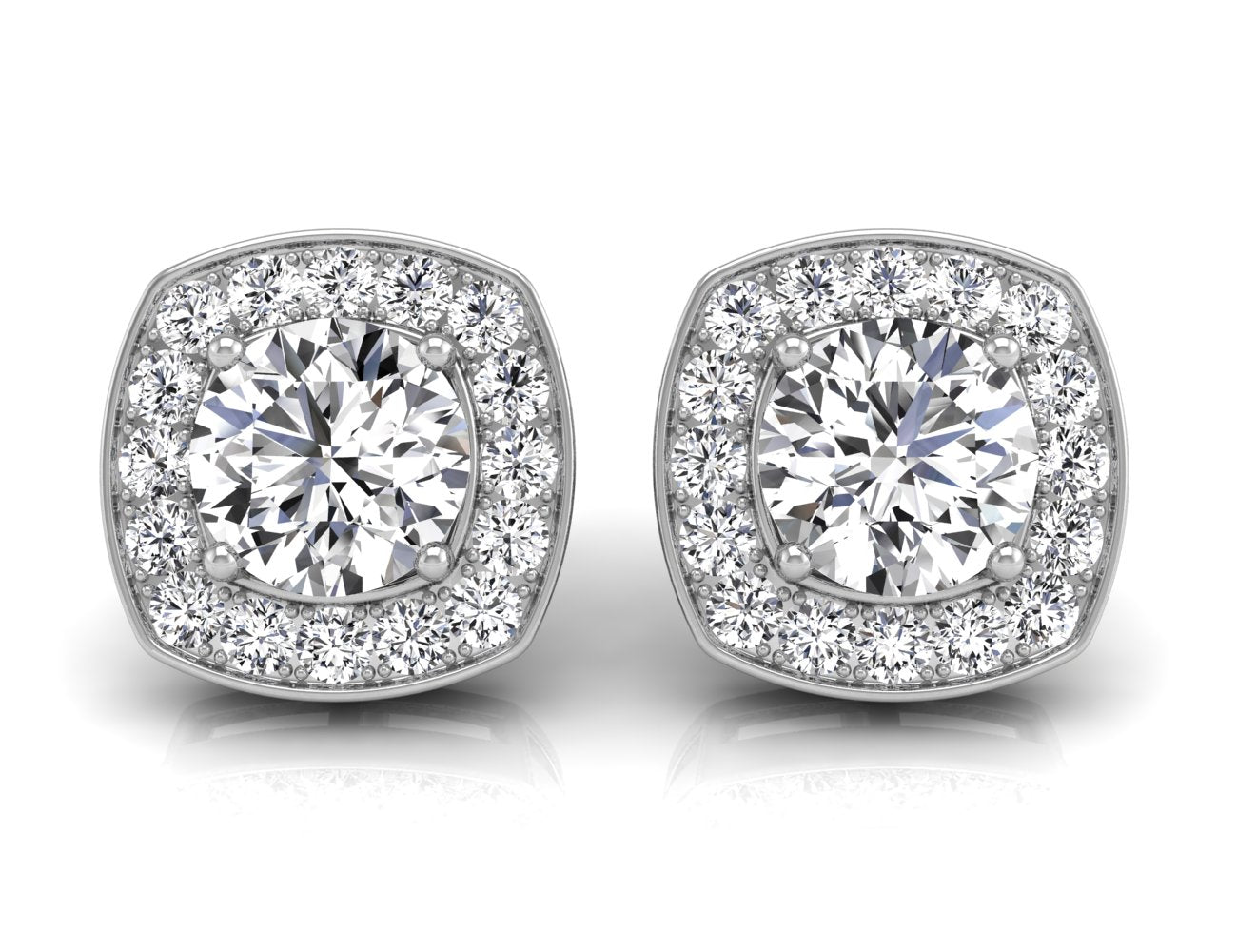 Round Cut  Double Halo Moissanite Stud Diamond Earrings in 14k White Gold