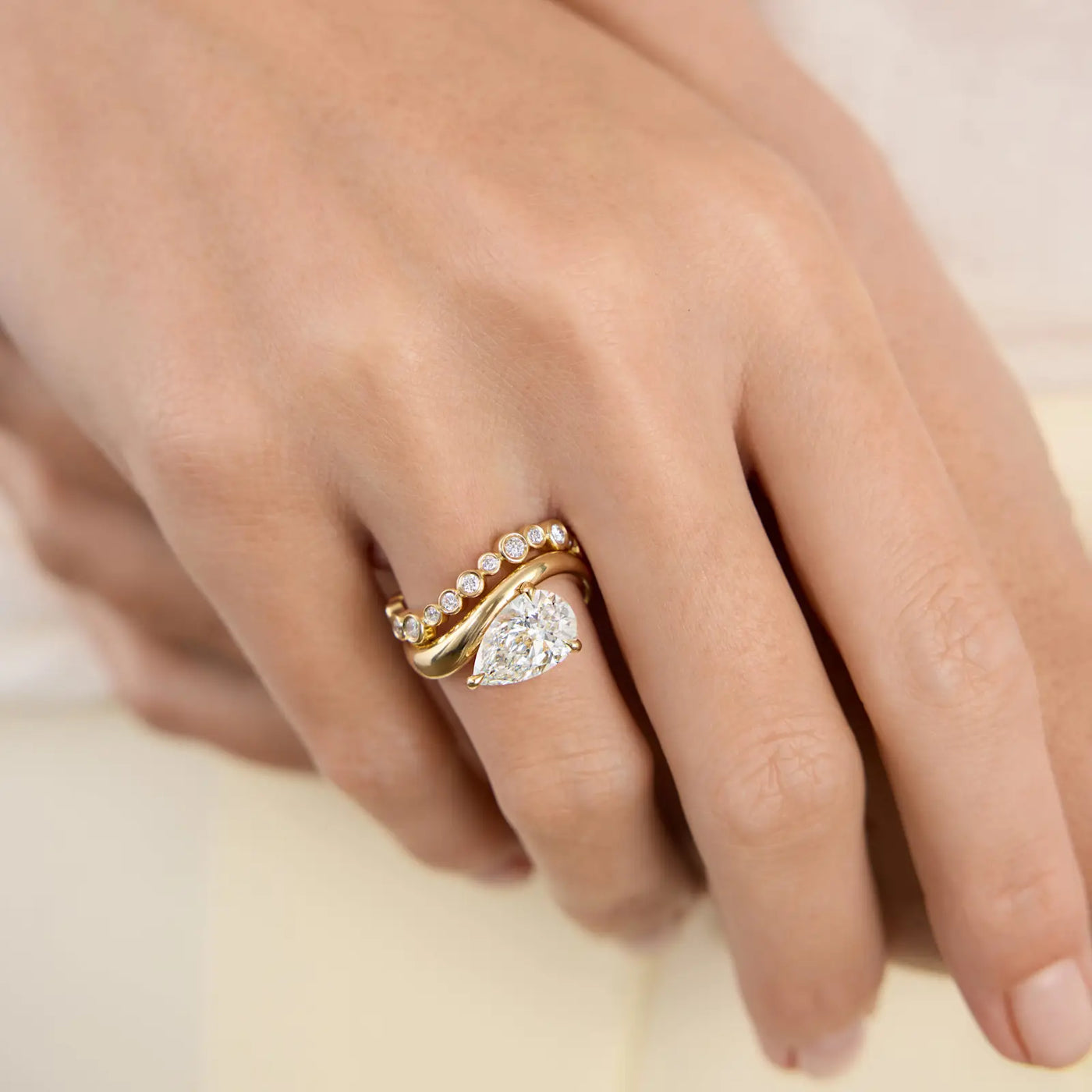 1.50CT East West Pear Cut Unique Moissanite Engagement Ring