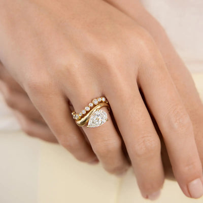 1.50CT East West Pear Cut Unique Moissanite Engagement Ring