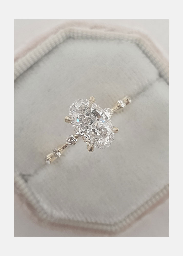 1.50ct-2.50ct Elongated Oval Cut Petite Pave Moissanite Diamond Engagement Ring