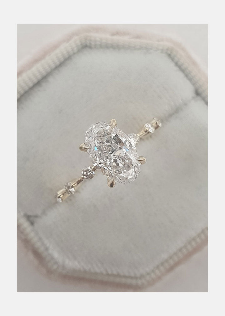 1.50ct-2.50ct Elongated Oval Cut Petite Pave Moissanite Diamond Engagement Ring