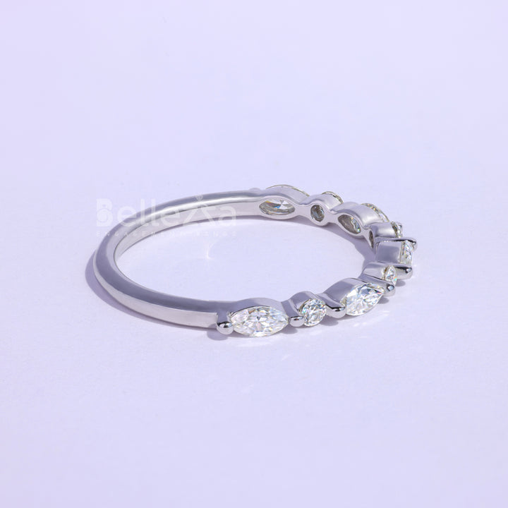 Marquise and Round  Cut Half Eternity Wedding Band - Ready to Ship