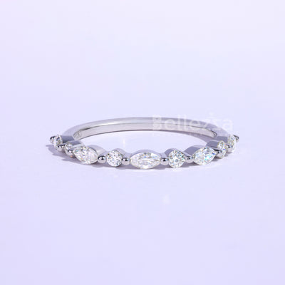 Marquise and Round  Cut Half Eternity Wedding Band - Ready to Ship