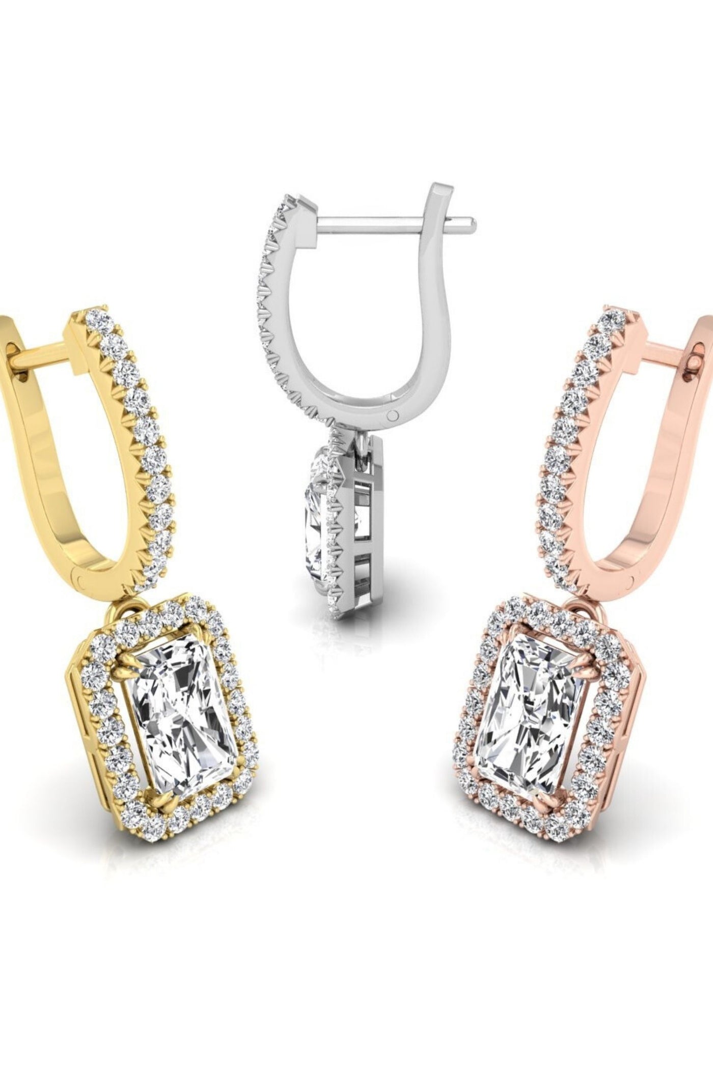 2.56CT Radiant Cut Halo Moissanite Diamond Earrings For Women