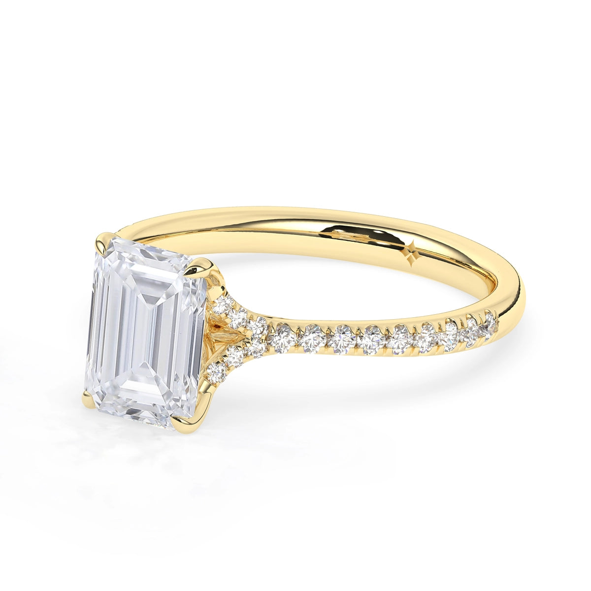 2.0CT Emerald Cut Split Shank Pave Setting Moissanite Engagement Ring