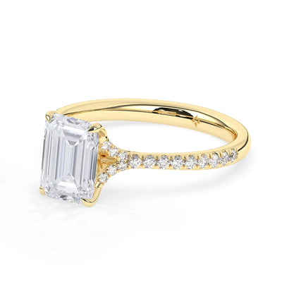 2.0CT Emerald Cut Split Shank Pave Setting Moissanite Engagement Ring