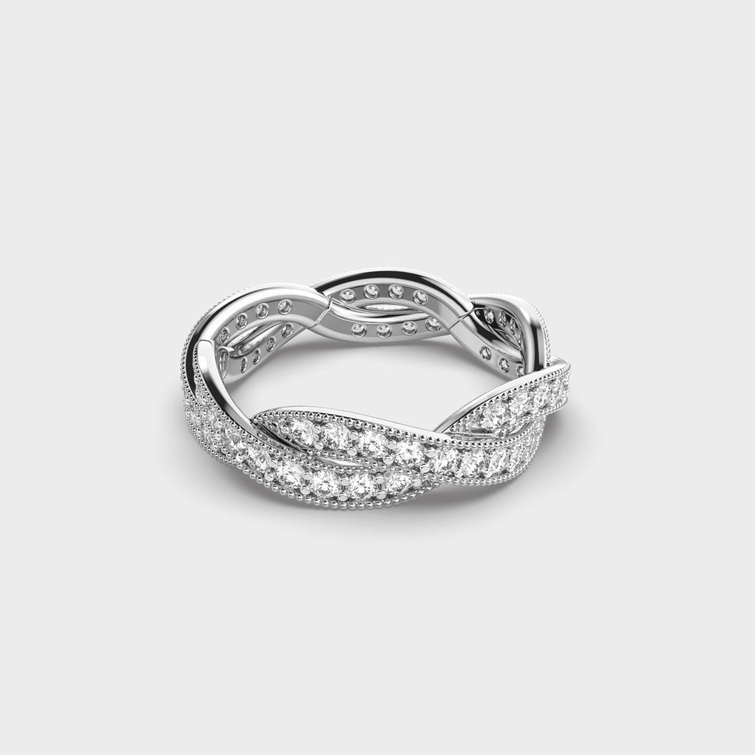 Round Cut Shared Prong Entwining Triumph Diamond Wedding Band For Women