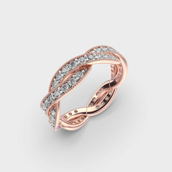 Round Cut Shared Prong Entwining Triumph Diamond Wedding Band For Women
