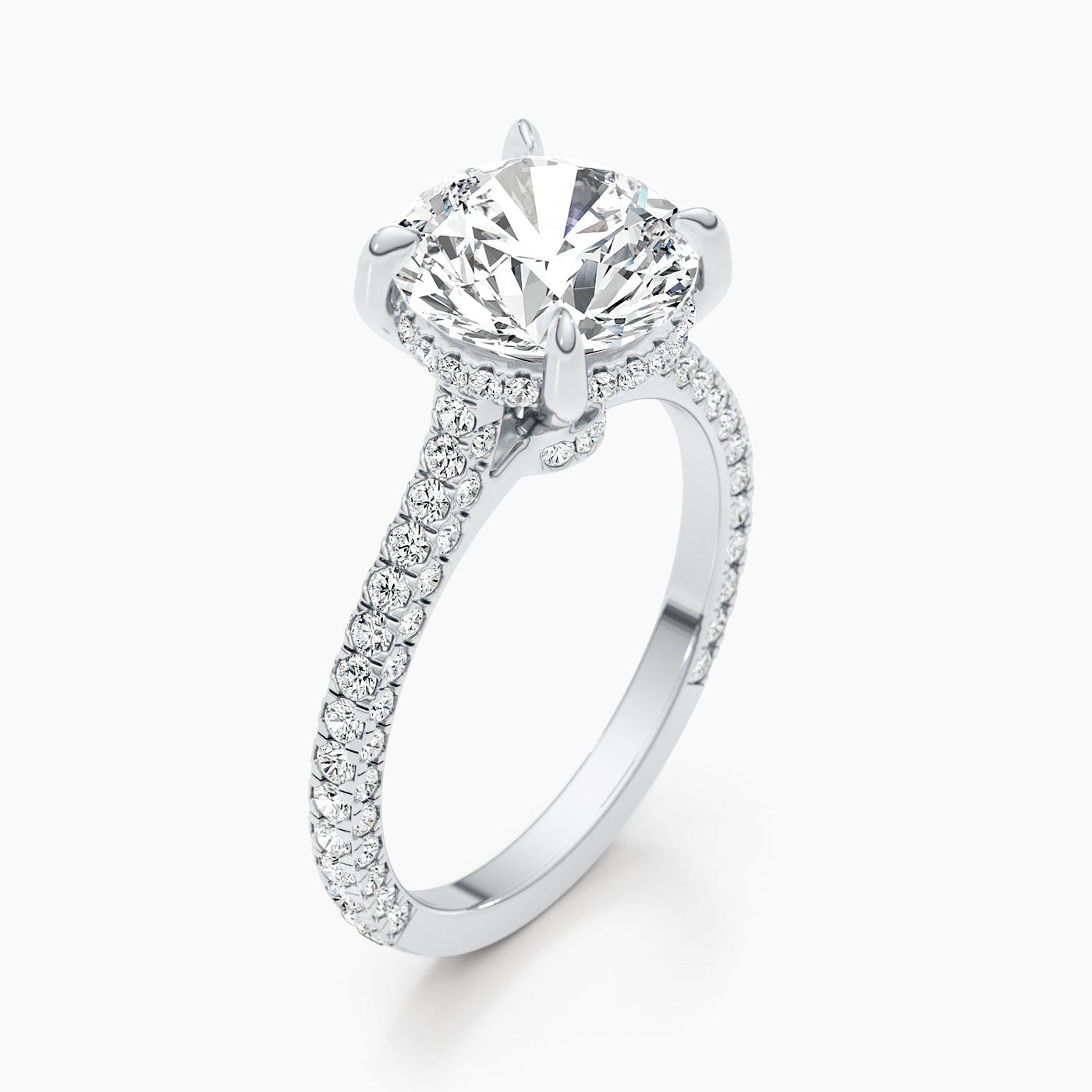 1.50-3.50 CT Round Hidden Halo & Pave Diamond Engagement Ring