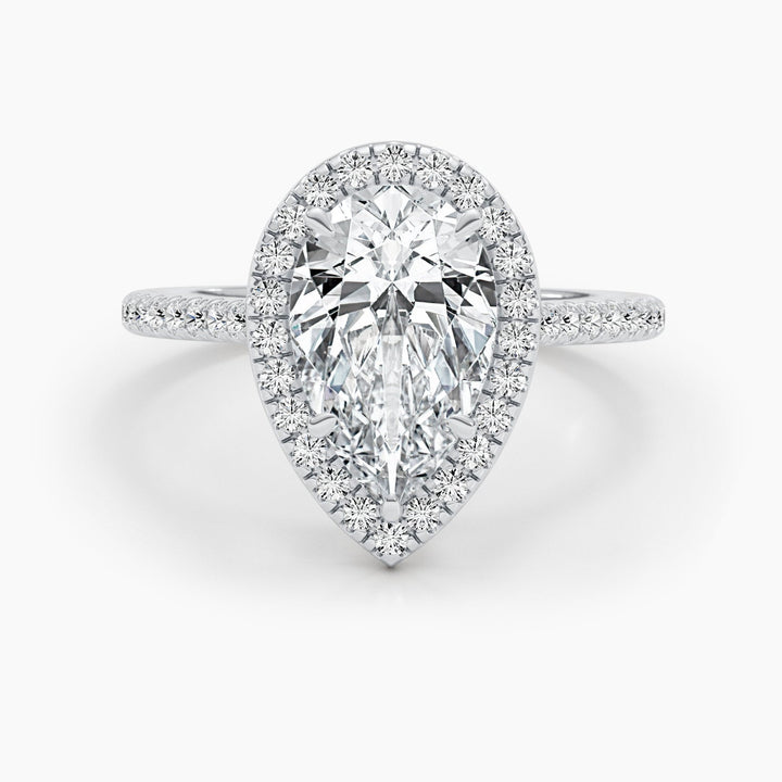 1.50-3.50 CT Pear Diamond Engagement Ring With Halo & Pave Setting
