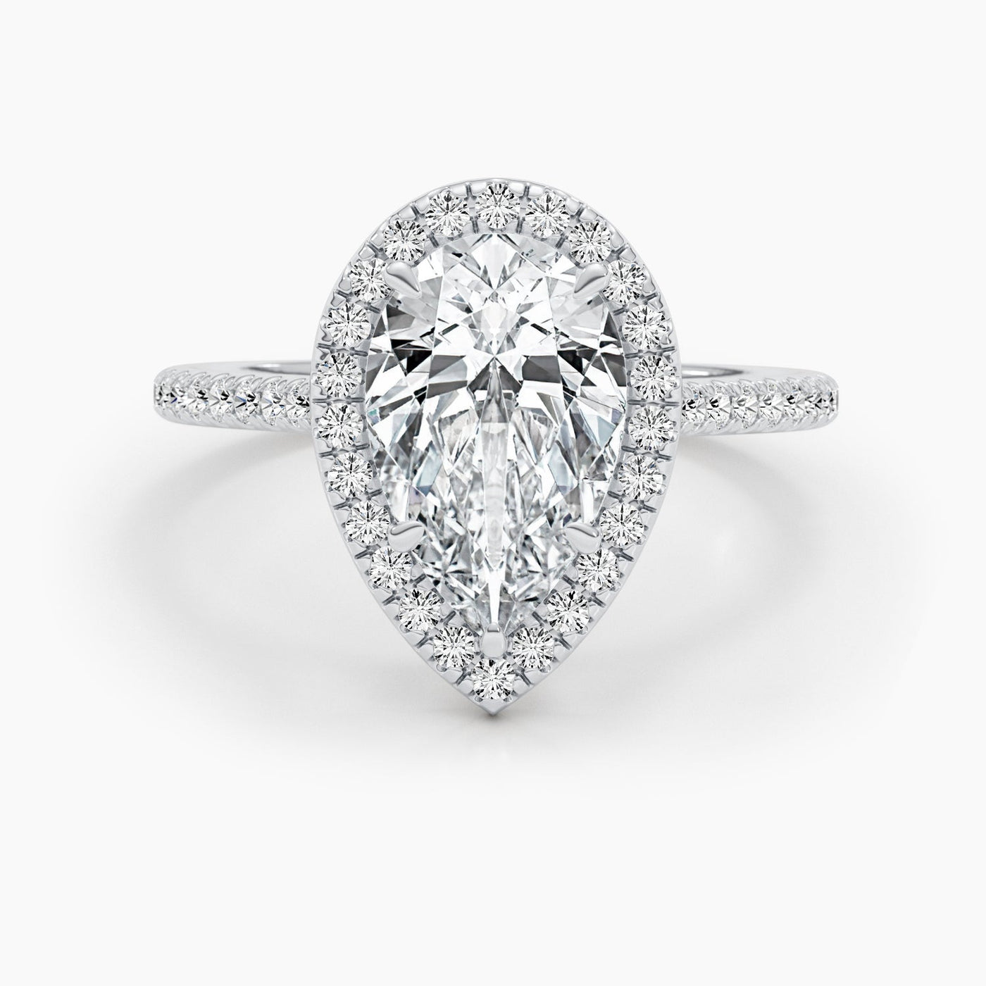 1.50-3.50 CT Pear Diamond Engagement Ring With Halo & Pave Setting