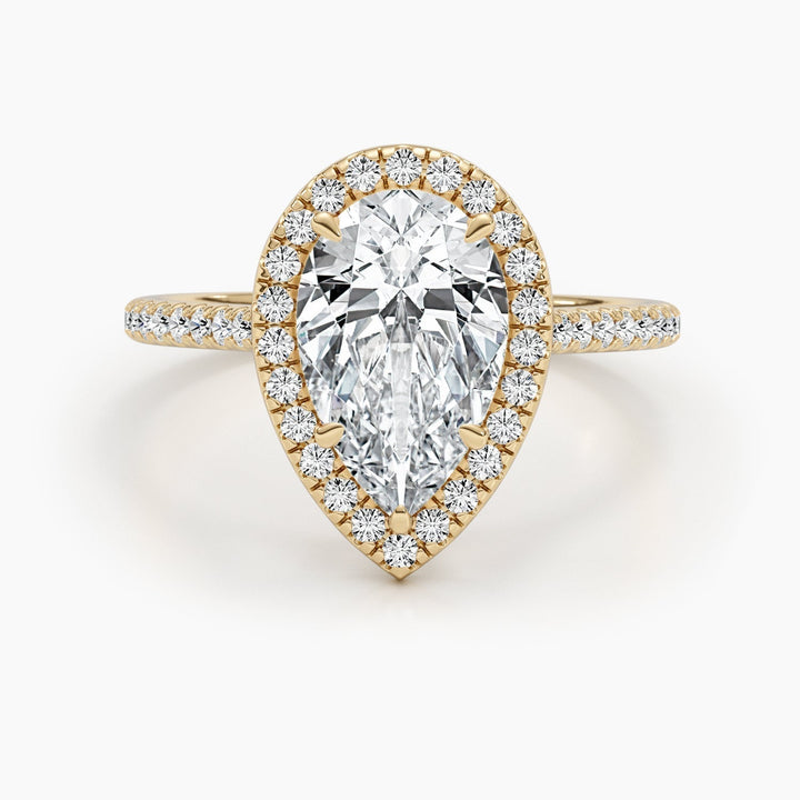 1.50-3.50 CT Pear Diamond Engagement Ring With Halo & Pave Setting