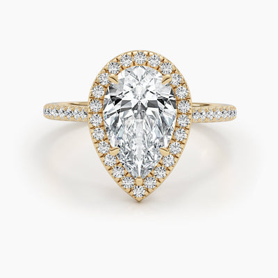 1.50-3.50 CT Pear Diamond Engagement Ring With Halo & Pave Setting