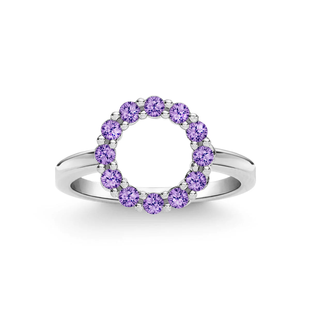 2.0TCW Round Amethyest Moissanite February Birthstone Engagement Ring