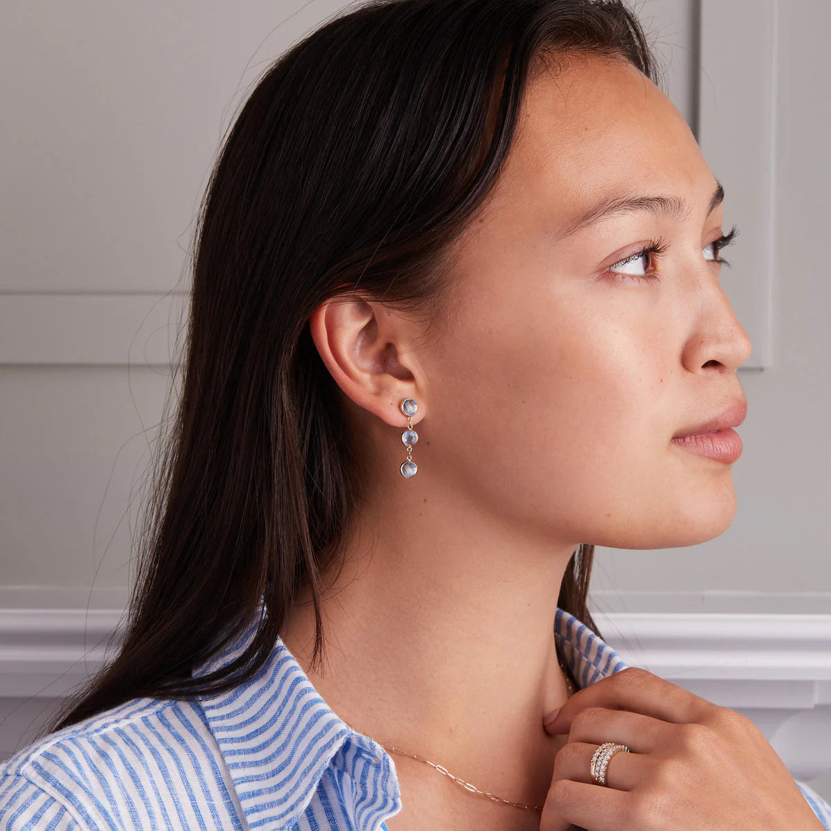 2.70 TCW Round Aquamarine Moissanite March Birthstone Dangle Earrings