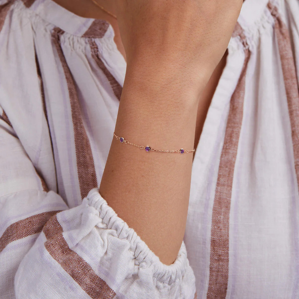 2.25TCW Round Three Strone Amethyst February Birthstone Moissanite Bracelets