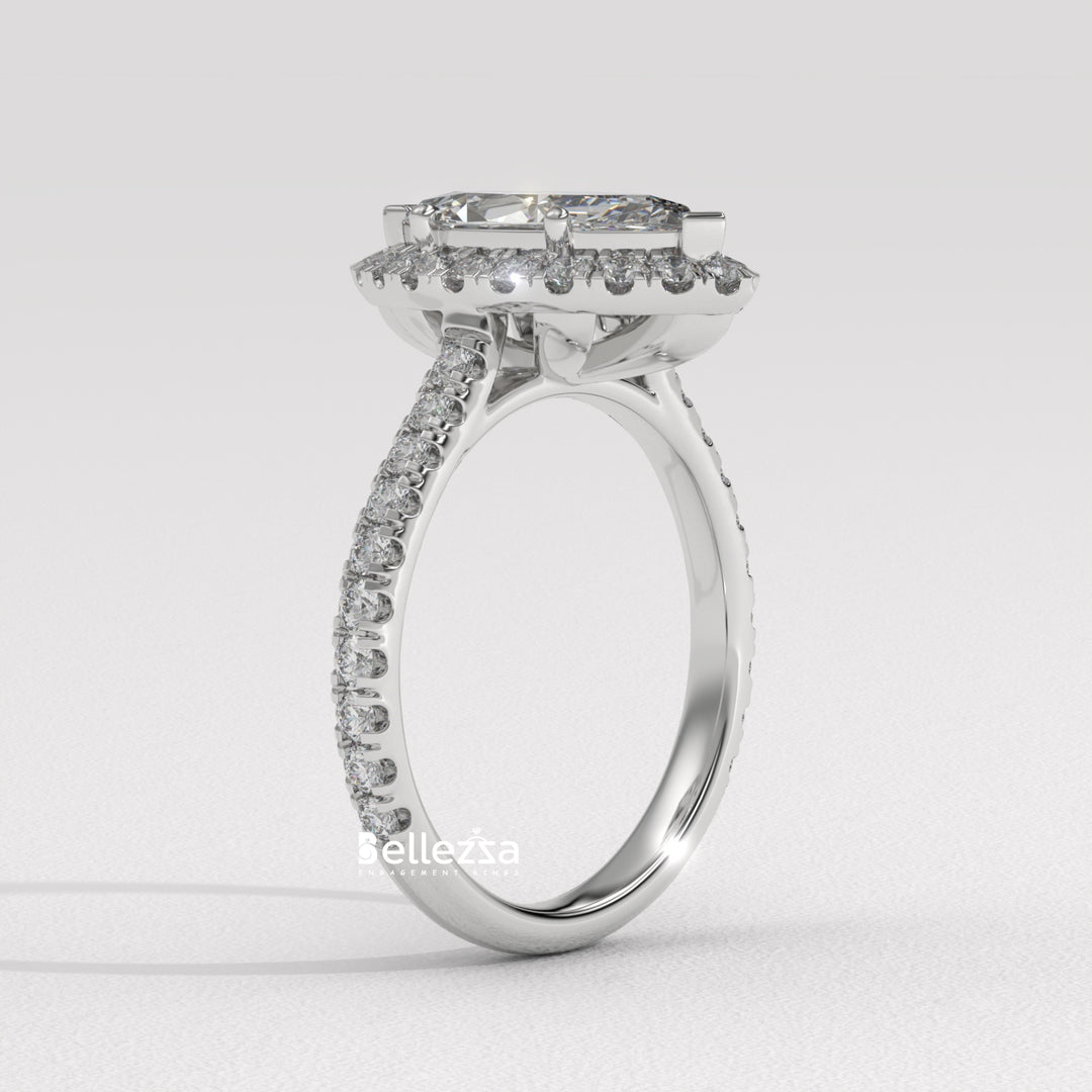 1.50-2.50CT Marquise Cut CVD Diamond Halo Pave Set Engagement Ring