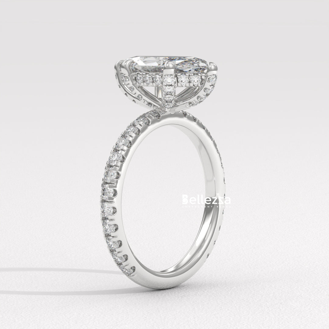 2.0-3.0CT Marquise Cut CVD Diamond Pave Setting Engagement Ring