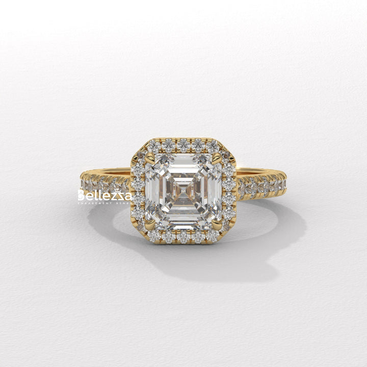 1.0-2.0CT Asscher Cut CVD Diamond Halo Setting Engagement Ring