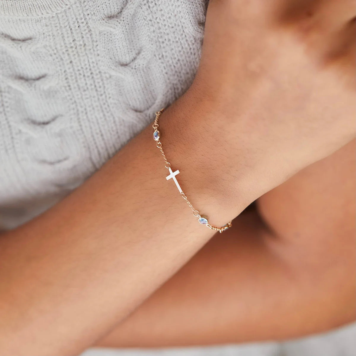 1.50 TCW Round Cut Cross Moissanite March Birthstone Bracelet