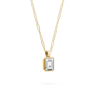 4.0CT Emerald Cut Diamond Moissanite April Birthstone Pendant Necklace