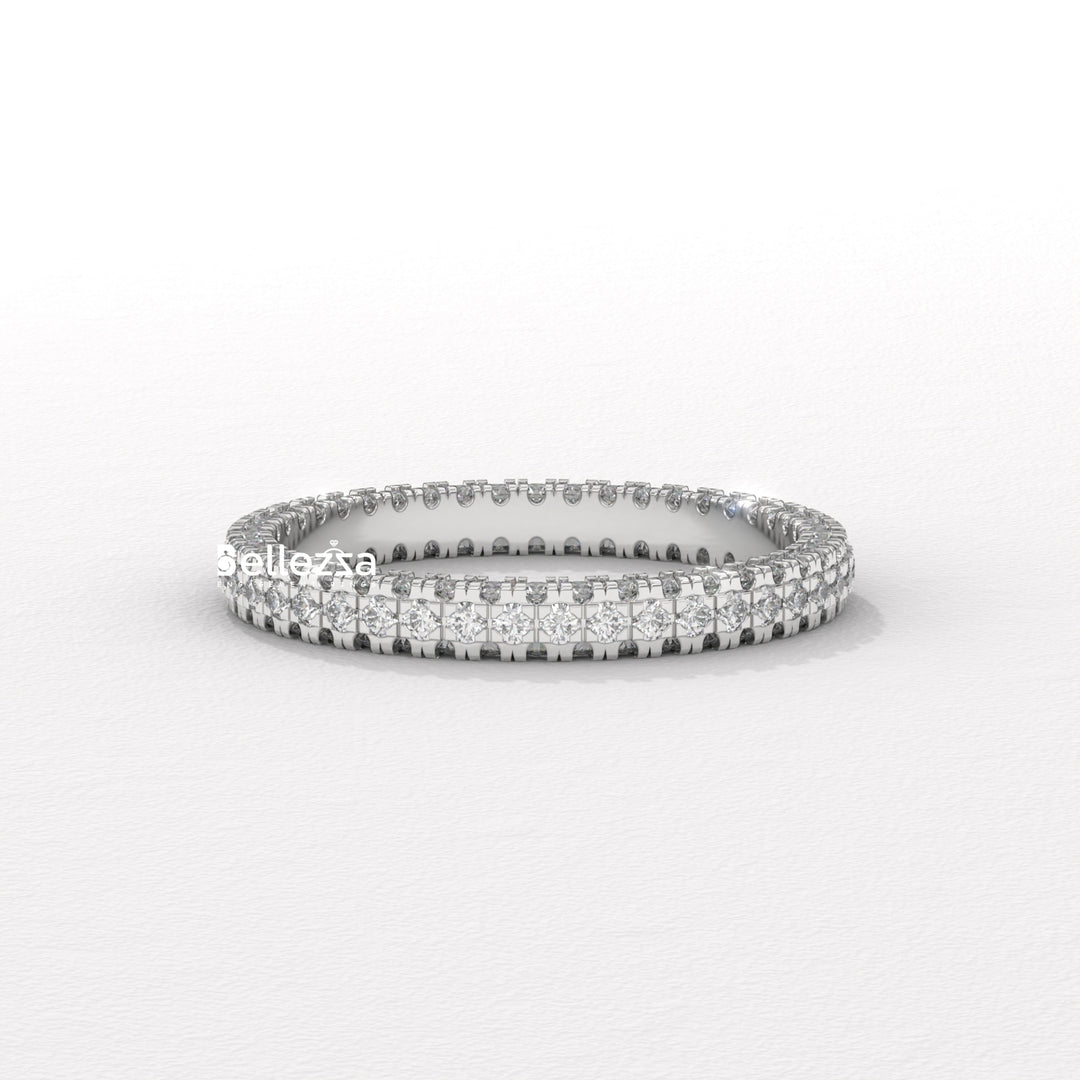 Round Diamond Three Side Pave Setting Lab Grown Wedding Band