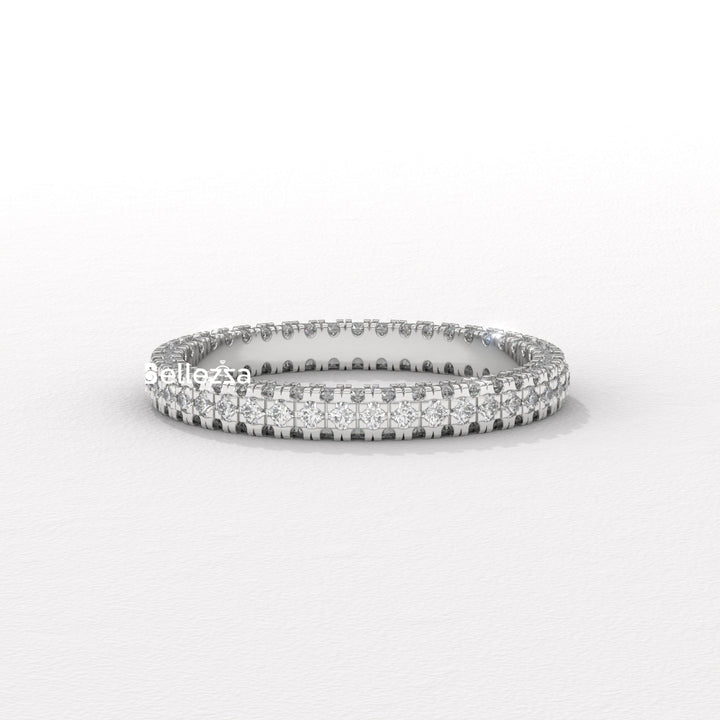 Round Diamond Three Side Pave Setting Lab Grown Wedding Band