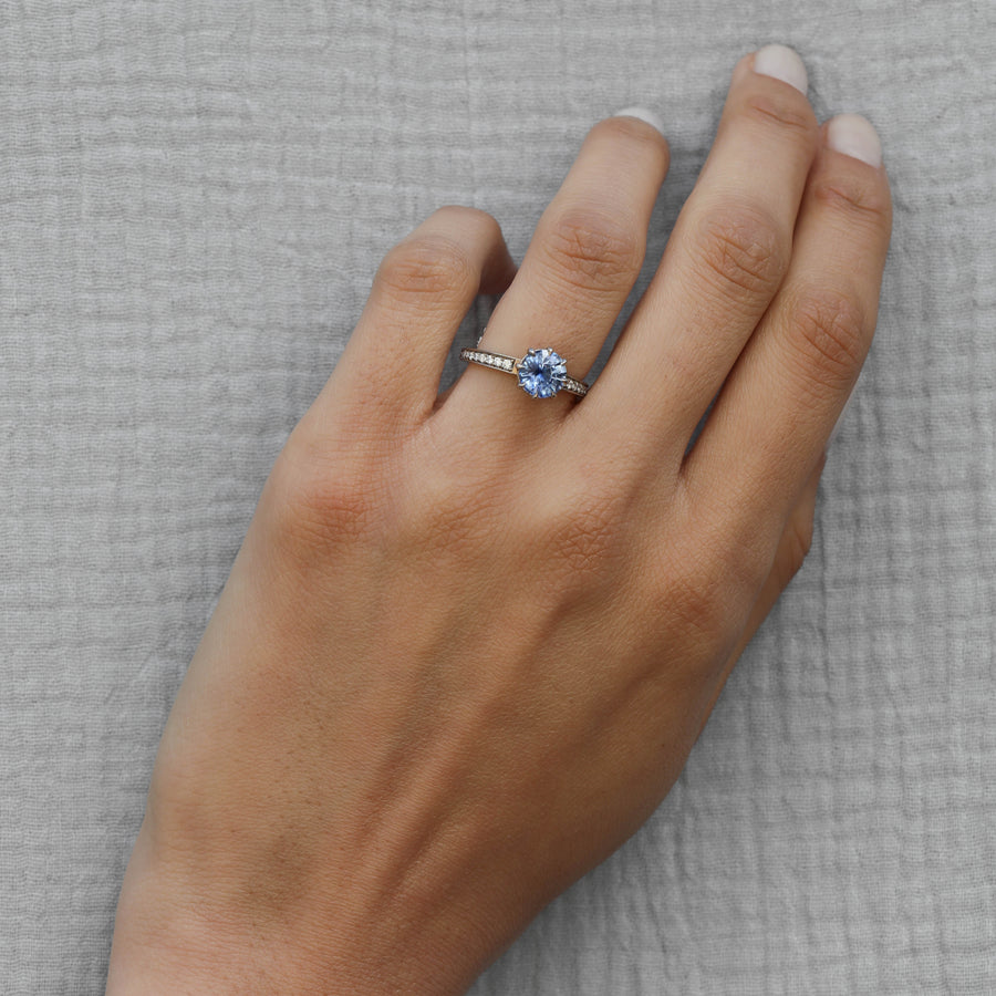 1.50CT Blue Sapphire Round Diamond Pave Setting Lab Grown Ring