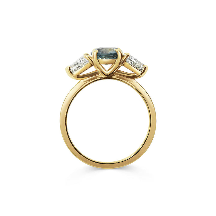 1.0CT Blue Sapphire Round Diamond Three Stone Lab Grown Engagement Ring
